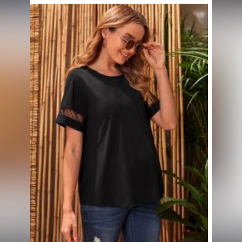 BOGO SHEIN black lace dot sleeve tee shirt black size large